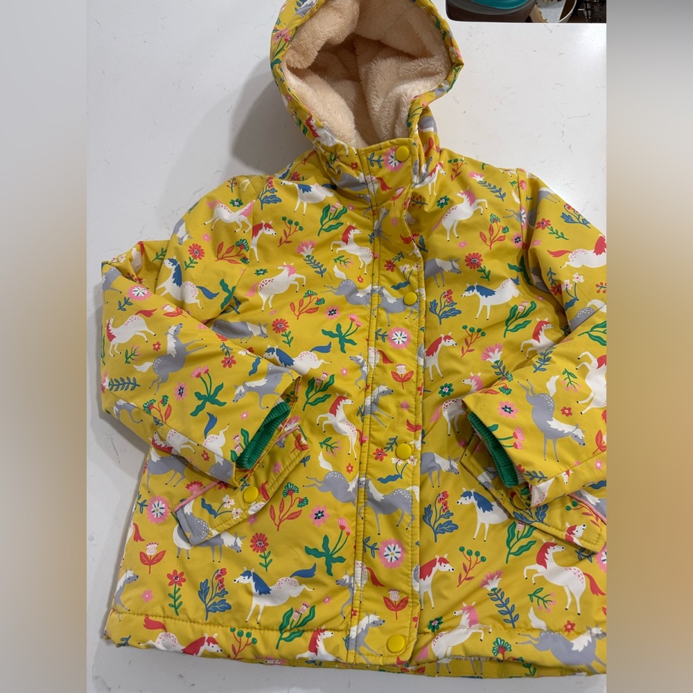 Yellow Unicorn Print Hooded Jacket mini borden sz 7/8